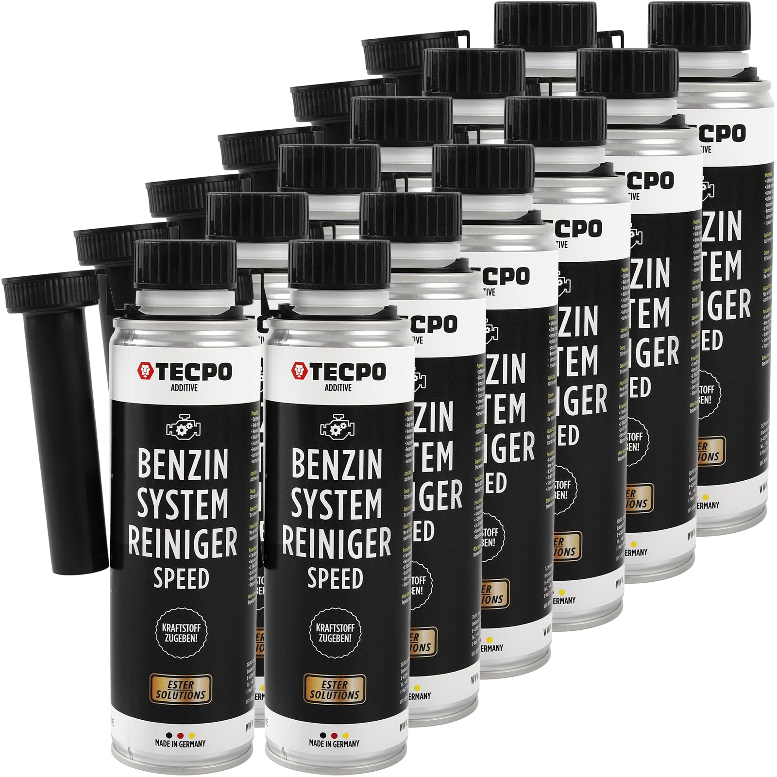 TECPO 12 limpiadores de sistemas de gasolina, 300 ml, limpiador de gasolina, aditivo para motor de combustible, limpiador de sistemas de combustible