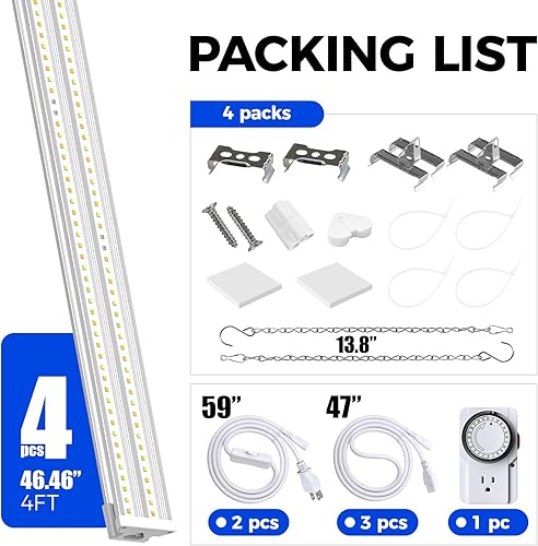 Miniatura 37 de Barrina TX72 Luces de cultivo de 4 pies para inicio de semillas, 288 W (4 x 72 W, equivalente a 2000 W), alto PPFD, espectro completo de luz diurna