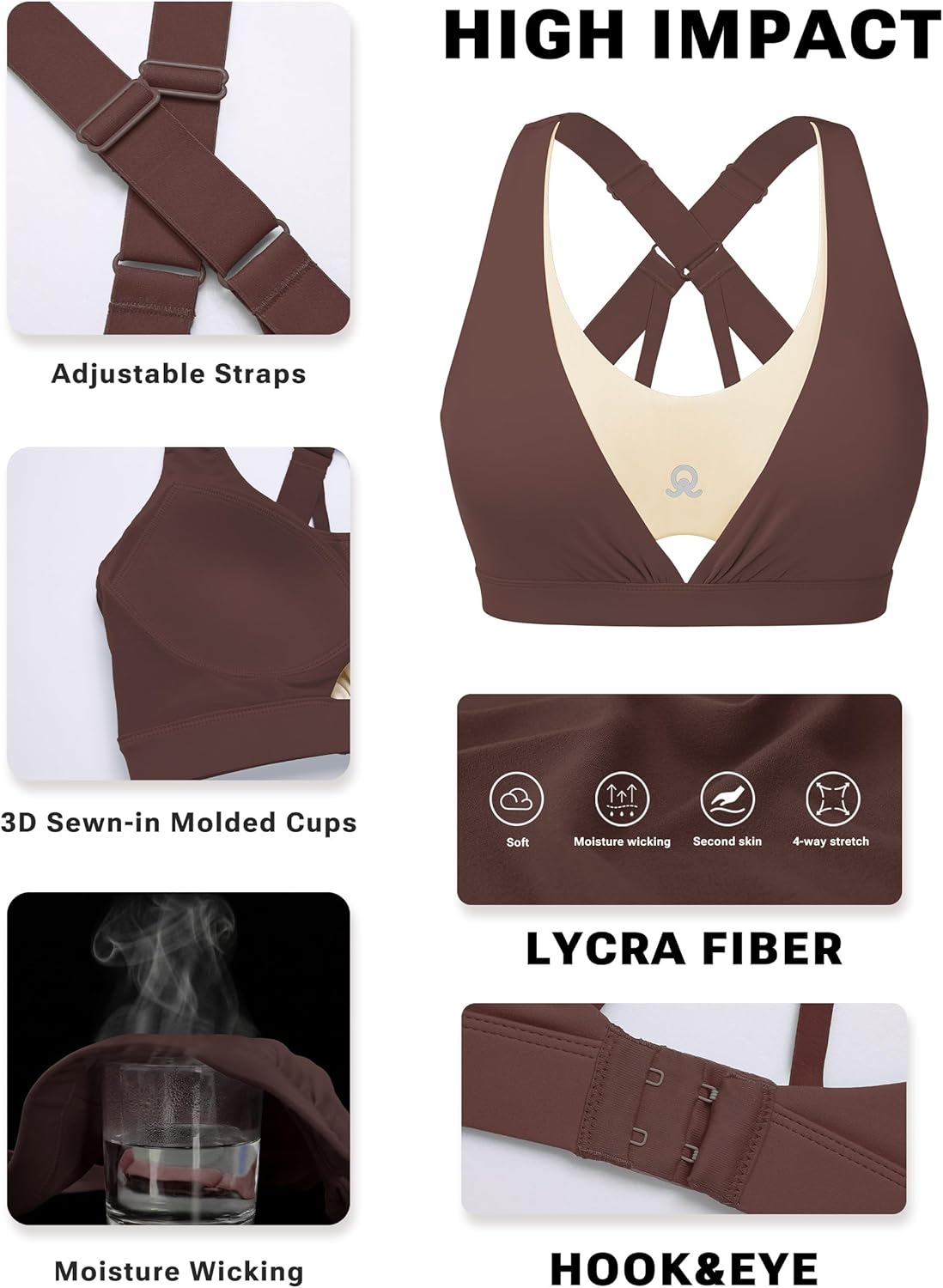 Double Layered High Impact Sports Bras for Women Criss-Cross Back Bras with Sewn in Pads Workout Yoga Tops