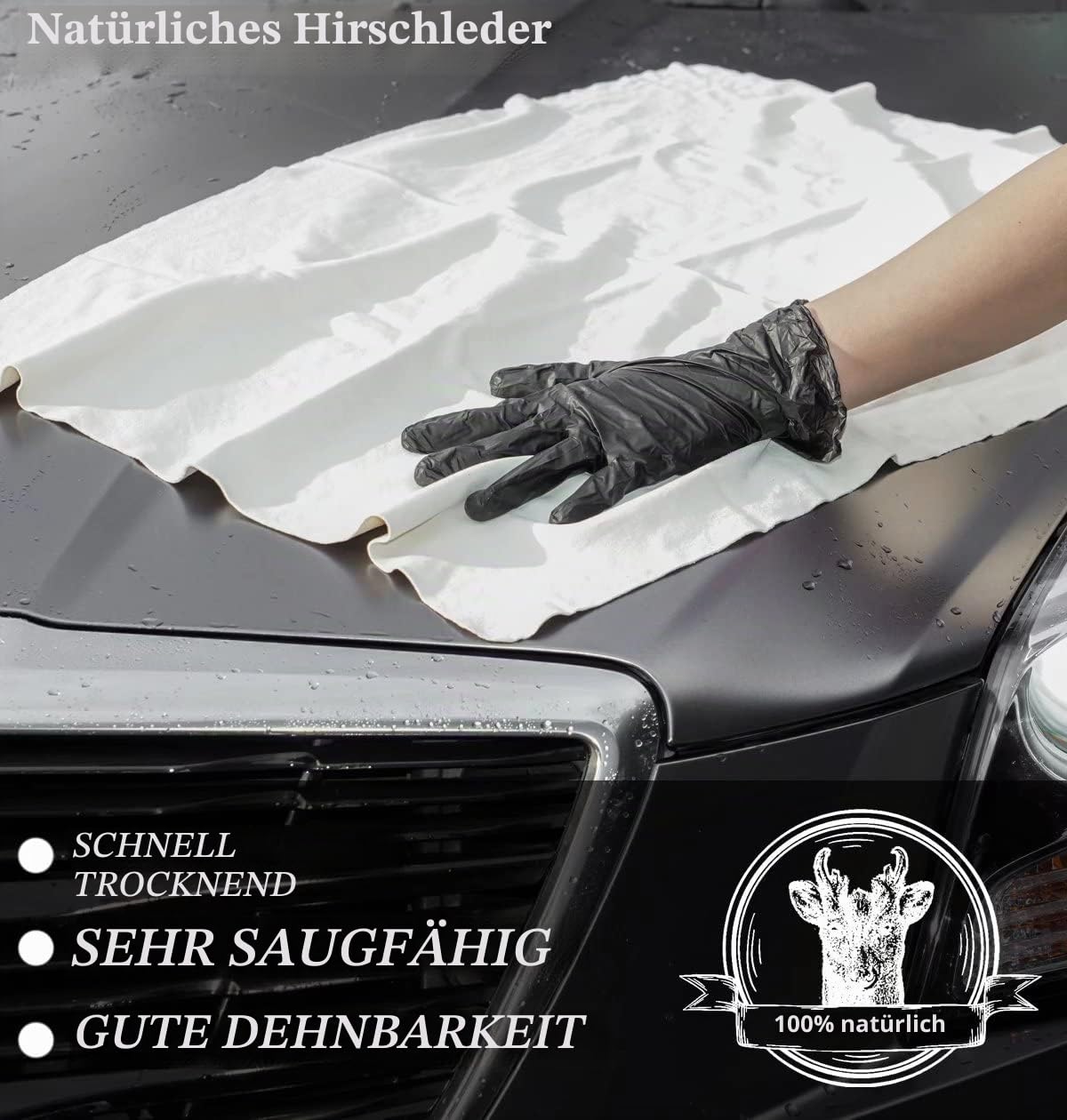 Fensterleder für Autos, 60 x 40 cm, extra dickes Shammy-Tuch zum Trocknen von Autos und Fensterreinigung, natürliches weiches Lederhandtuch, super saugfähig und wiederverwendbar für Auto-Detaillierung