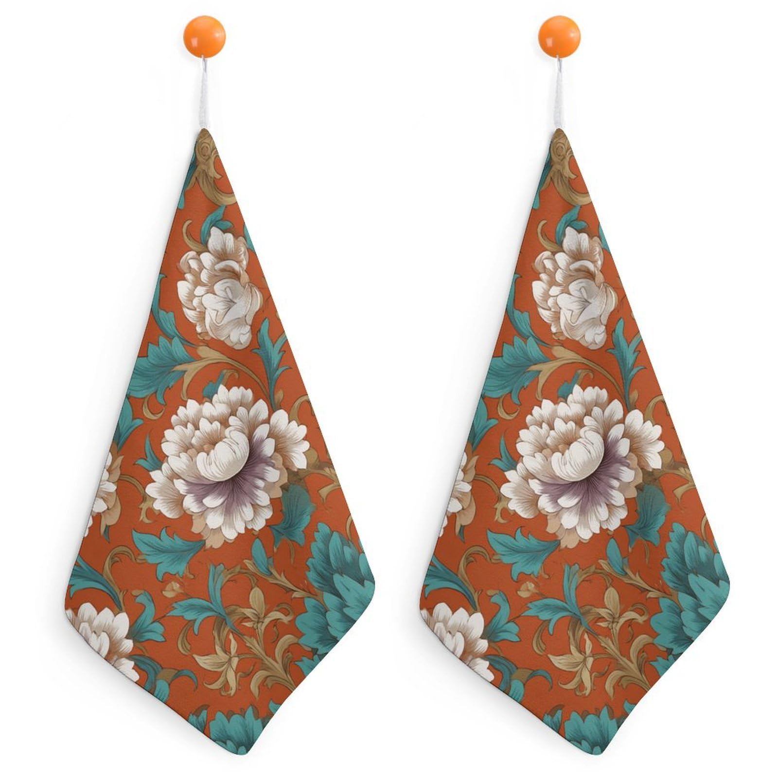 Jubonexis Florals And Scrollwork Botanical Motifs Small Hand Towel with Hanging Loop 2 PCS Absorbent Soft Wash Cloth for Kitchen Bathroom