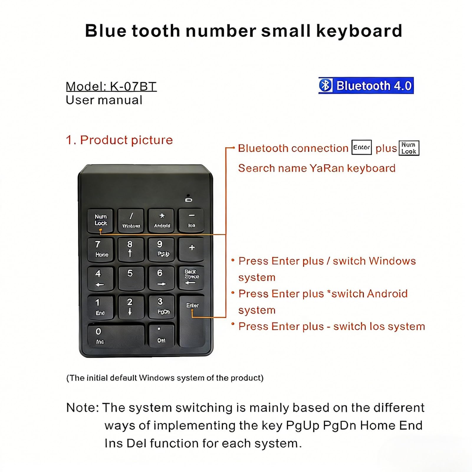 Bluetooth 4.0 NUMPad bezprzewodowy blok numeryczny ​Ergonomiczny blok numeryczny z 18 przyciskami, zasięg połączenia 10 m, do laptopa PC