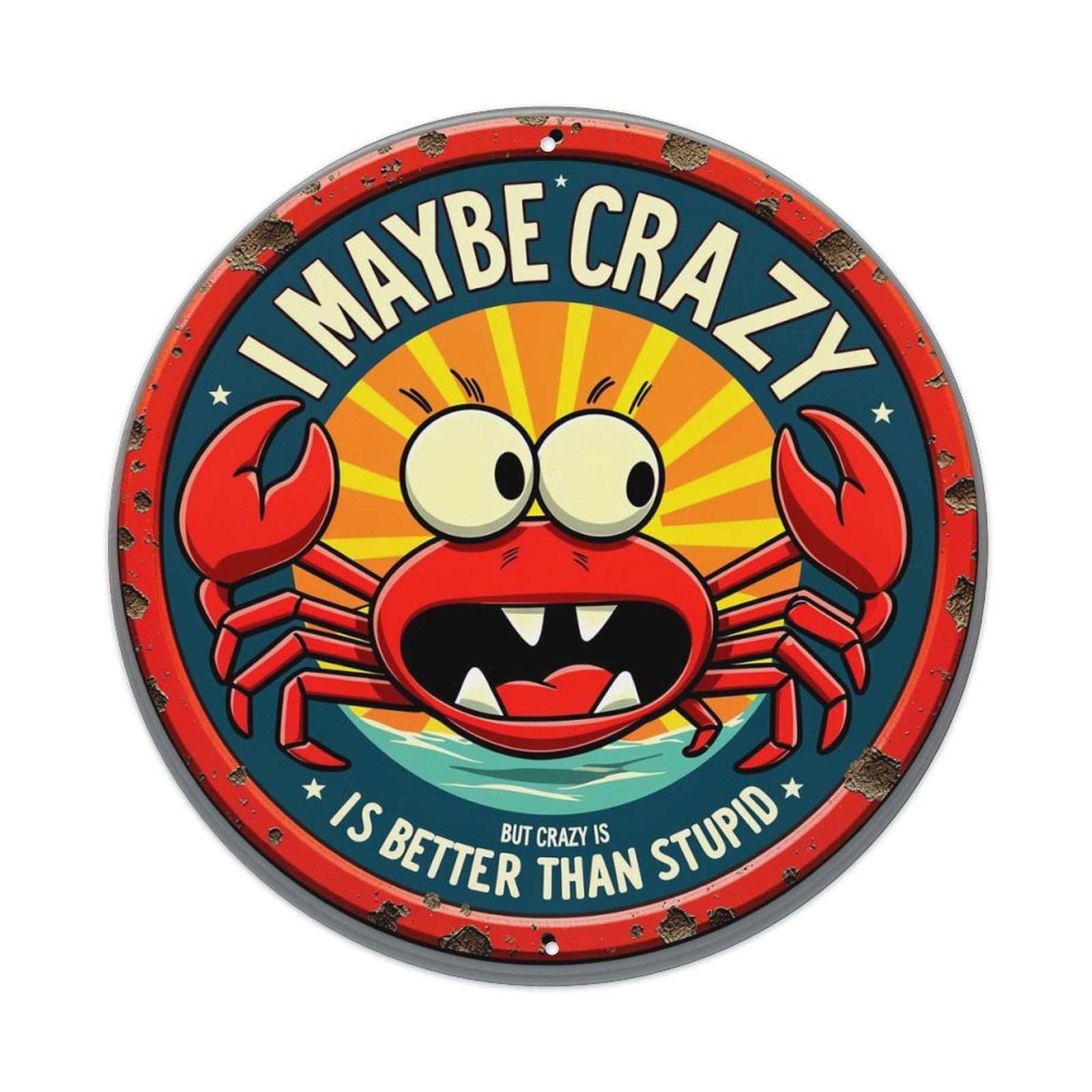 Crab With Big Eyes And Claws Vintage Round Tin Sign Retro Metal Wall Decor Metal Poster, Home Bar Garage Cafe Wall Art Decoration 8x8Inches