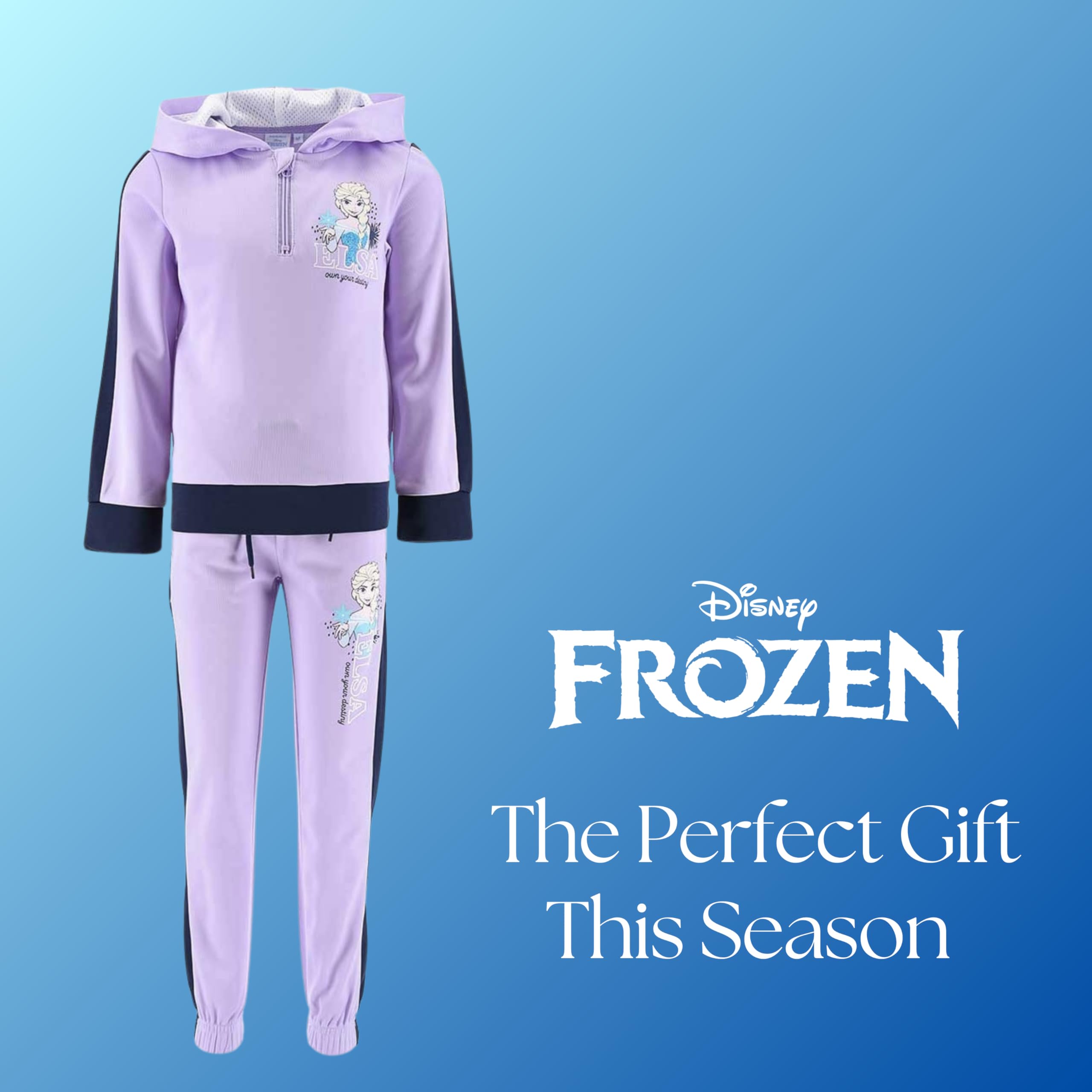 Disney Elsa Chandal para Niñas, Conjunto 2 Piezas para Niñas, Frozen Sudadera con Capucha y Pantalones, Traje Deportivo Morado, Tallas 3 a 8 Años (FR/ES, Edad, 5 años, Regular, Morado)