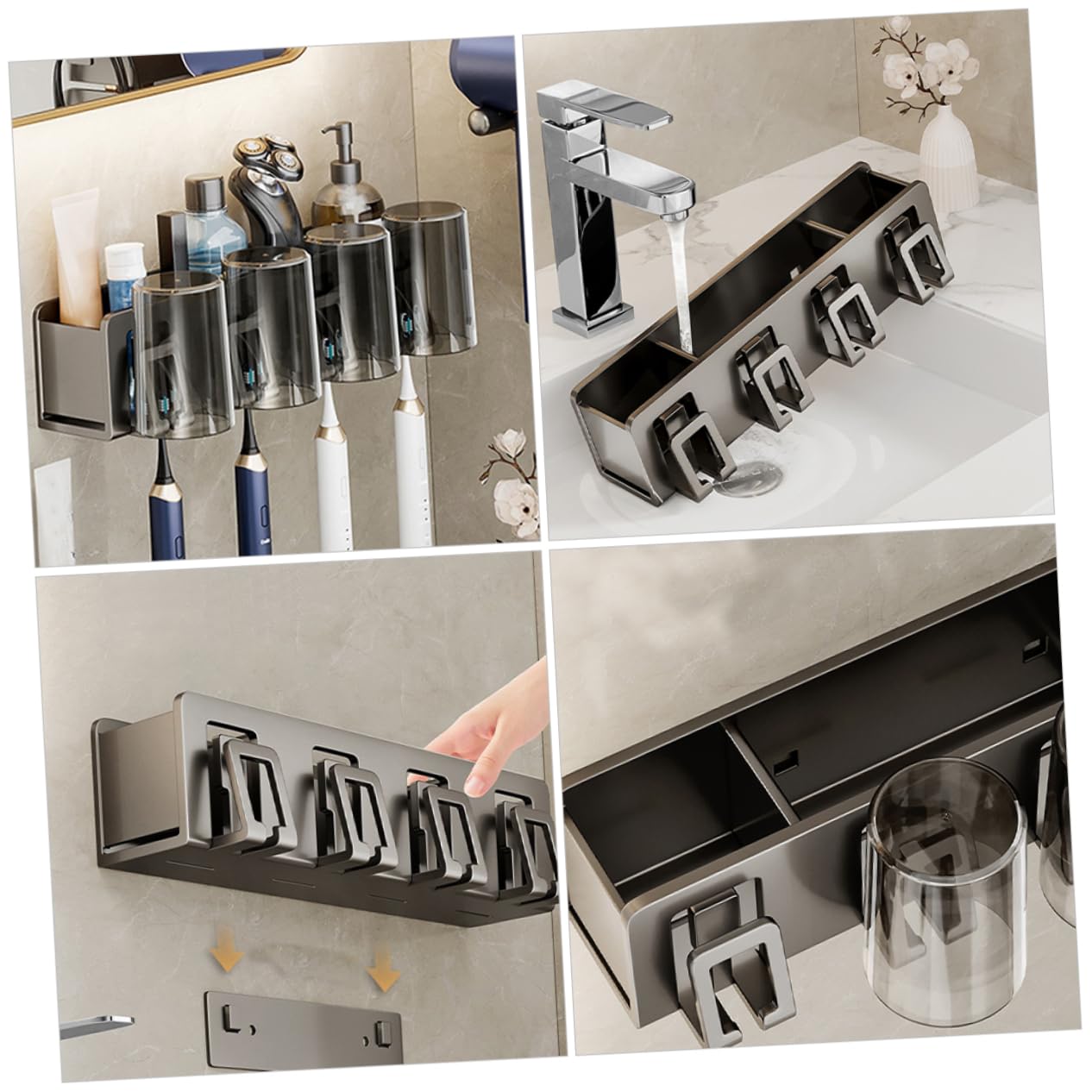 Moderno estante de almacenamiento para cepillos de dientes, organizador de accesorios de baño para cepillos de dientes, pasta de dientes y más, soporte de cepillo de dientes de baño ABS gris