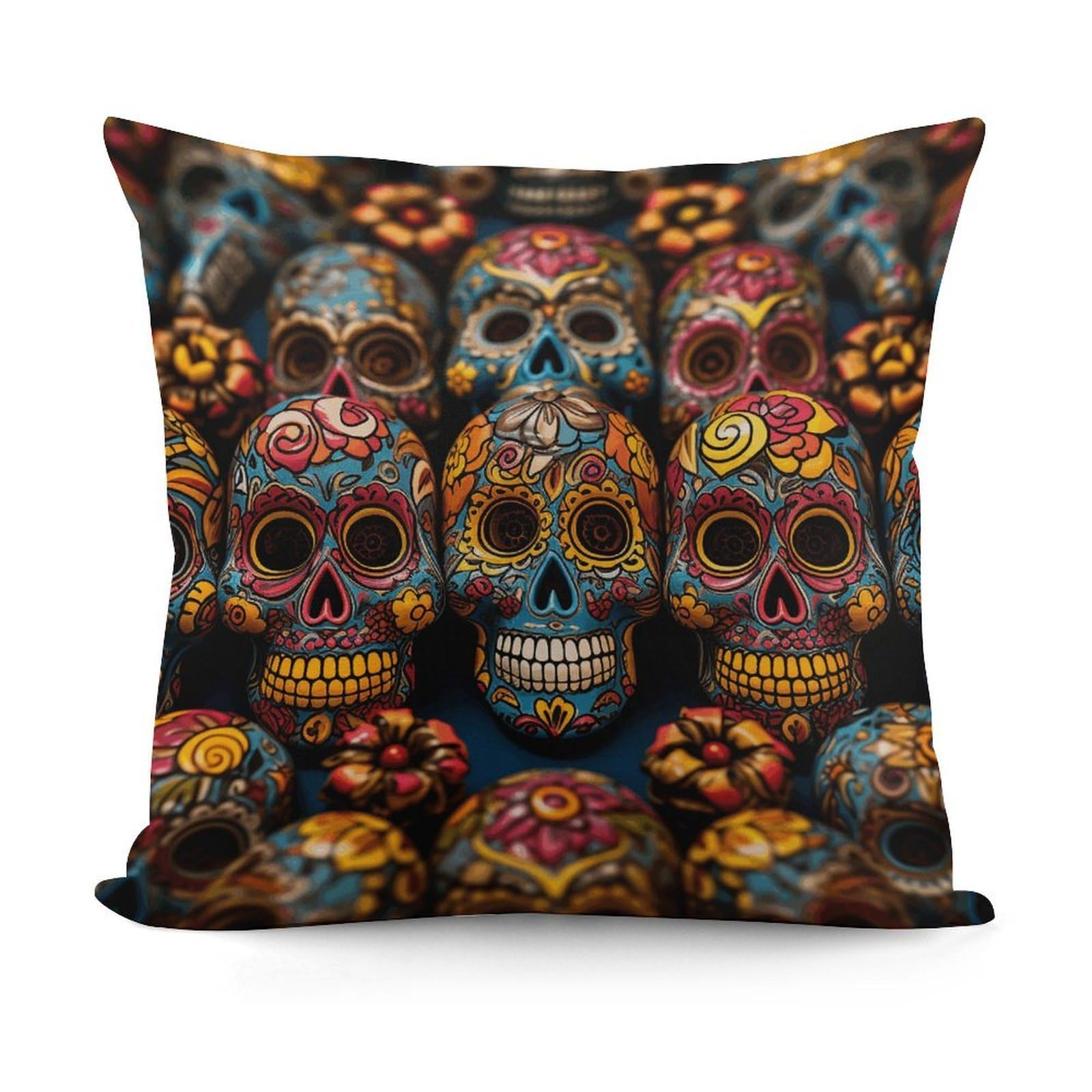 VstaDank Decorative Colorful Sugar Skulls Throw Pillow Covers Luxury Soft Pillowcases Fluffy Plush Accent Pillow Cases Personalized Square Lumbar Pillows Shells for All Seasons 18" X 18"