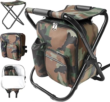 SDLDEER Folding Camping Chair Stool Backpack with Cooler Insulated Picnic Bag, Portable Hunting Fishing Multifunction Chair f