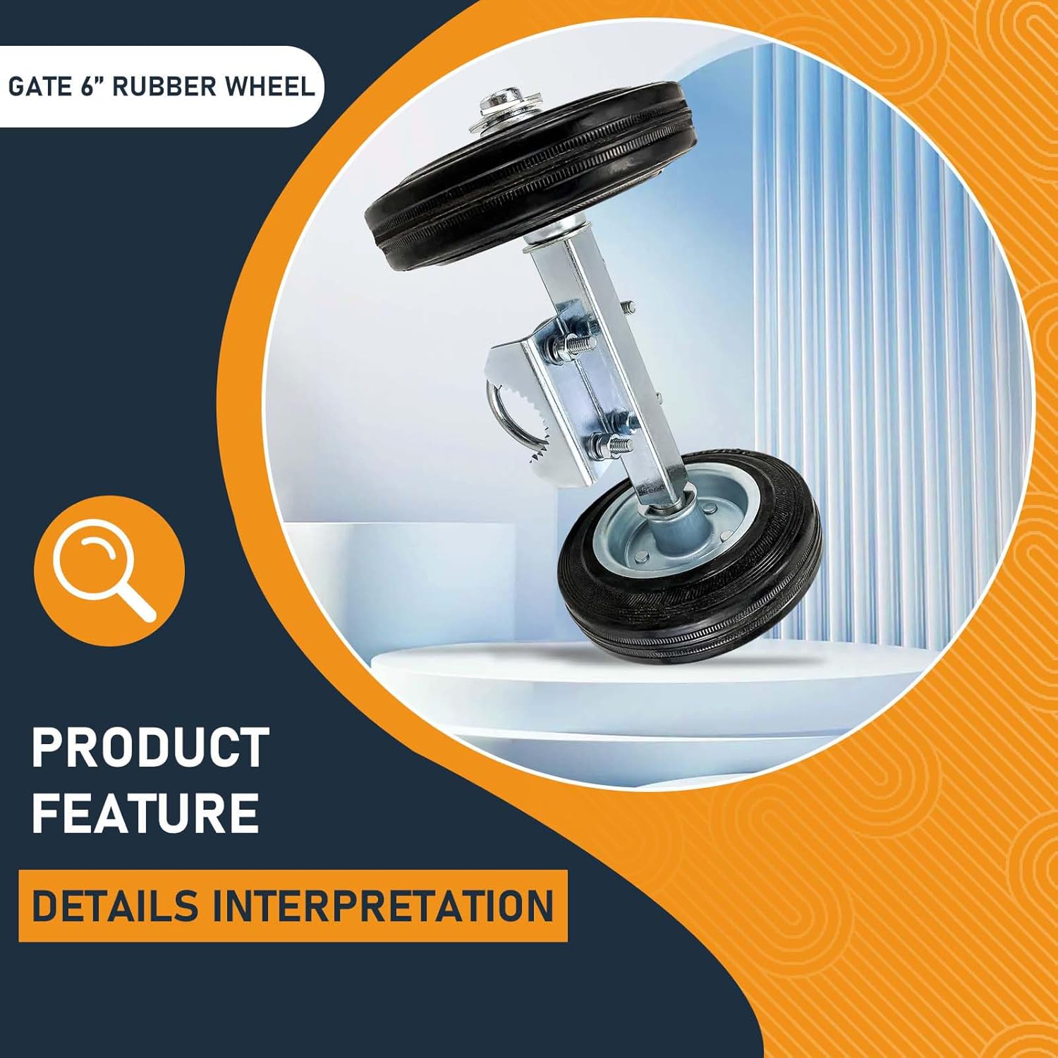 6-Inch Heavy Duty Sliding Gate Casters - Solid Rubber Wheels for Chain Link Fence Rolling, Metal Tube & Driveway Gates