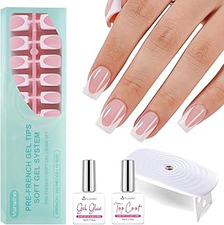 Vansiho Gel Nail Kit - Pink Deep Short Squre French Tip Press on Nails Kit with Nail Gel, Top Coat for Gift Home DIY