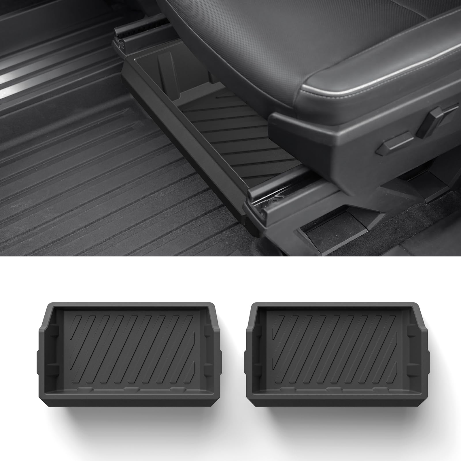 LUCKEASY 2pcs For Tesla Cybertruck 2025 2023 2024 Under Seat Storage Box TPE Organizer Hidden Storage Boxes Waterproof Washable Storage Trays Organizers For Cybertruck Accessories
