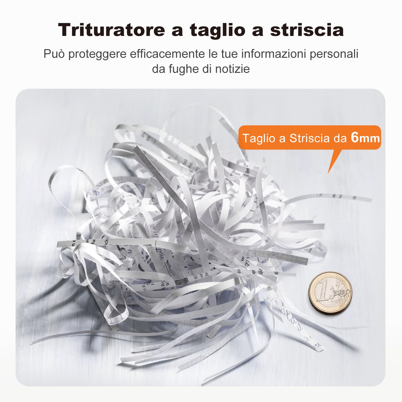 Bonsaii Distruggi documenti con braccio telescopico, taglio a striscia, 6 fogli, con cestino da 9 litri, livello di sicurezza P2, trita documenti con funzione distruggi carte di credito (S123-A)