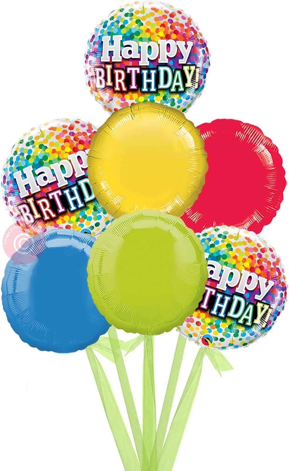 Happy Birthday Rainbow Confetti - Inflated Birthday Helium Balloon Delivered in a Box - Bigger Bouquet - 7 Balloons - Bloonaway
