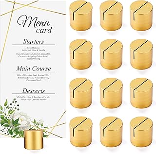 12 Pcs Wood Table Number Holders Wedding Wooden Place Card Holder Bulk Mini Cylinder Table Top Stand for Paper Photo Picture Menu Tag Display, Fall Thanksgiving Wedding Birthday (Gold)