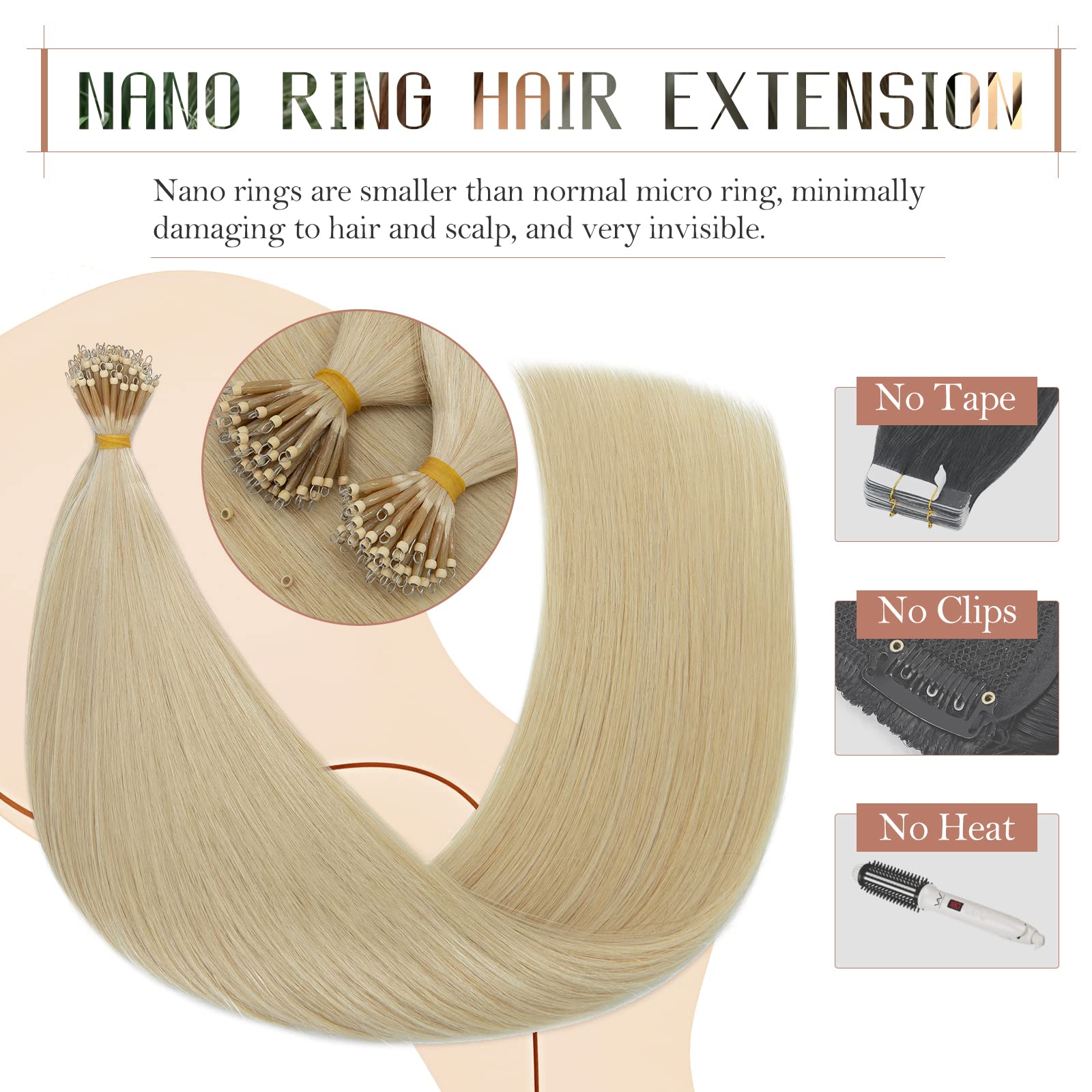 18 Inch Nano Tip Human Hair Extensions 100% Remy 50g Volume Amazon.com : SEGO Nano Ring Bead Hair Extension 100% Remy  main image 3