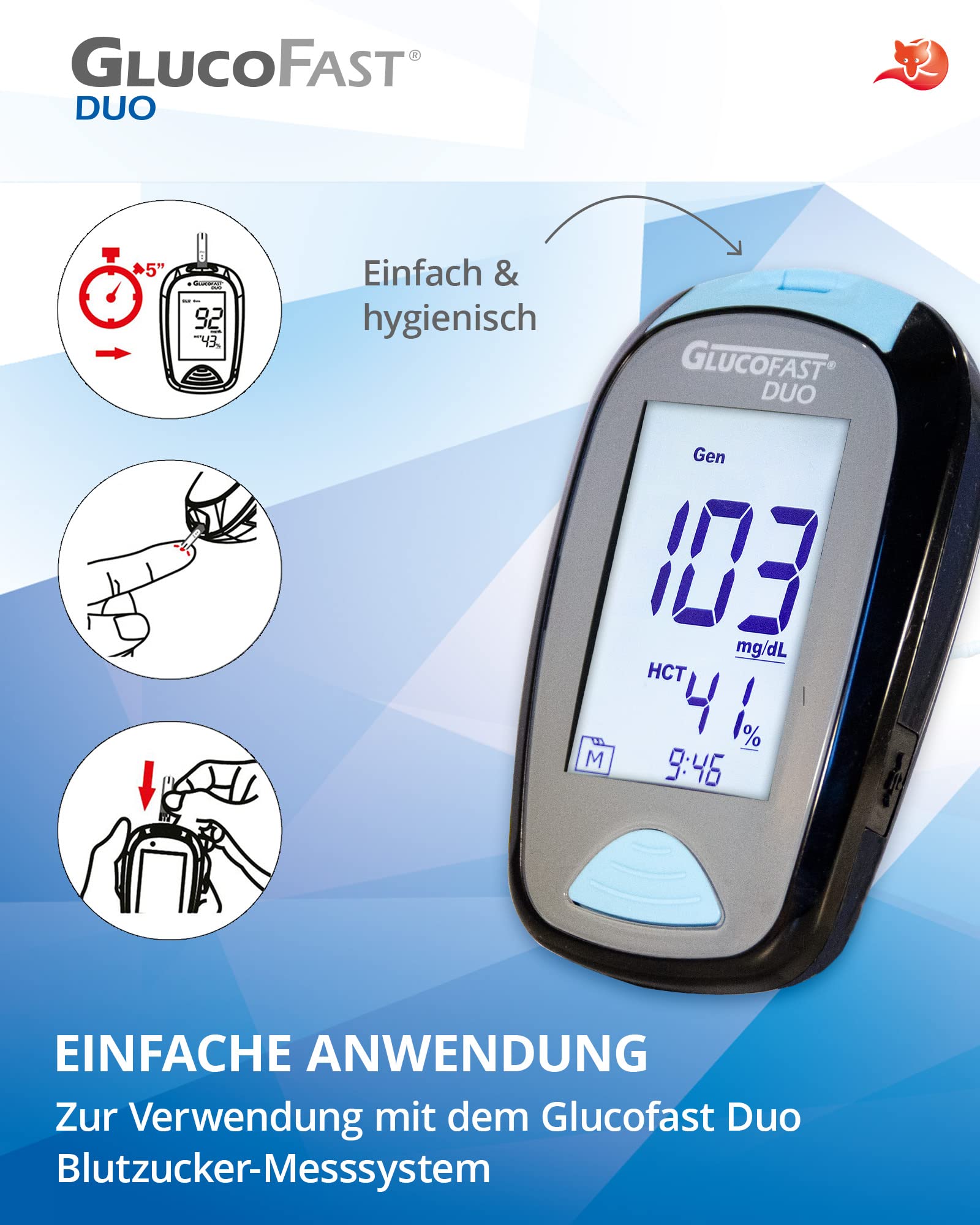 Duo Blutzucker Teststreifen – 50 Stück für Glucofast Duo Messgerät | präzise & hygienische Anwendung | Nachfüllpackung für Diabeteskontrolle in mg/dl oder mmol/L