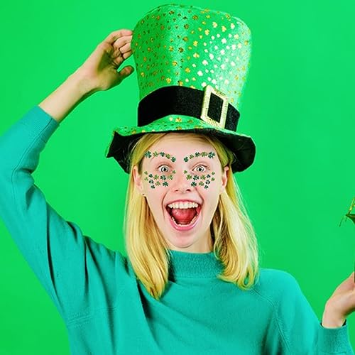 Miniatura 4 de Ecuupas Día de San Patricio, gemas faciales para festivales de tréboles, trébol con purpurina verde, diseño de diamantes de imitación de ojos,