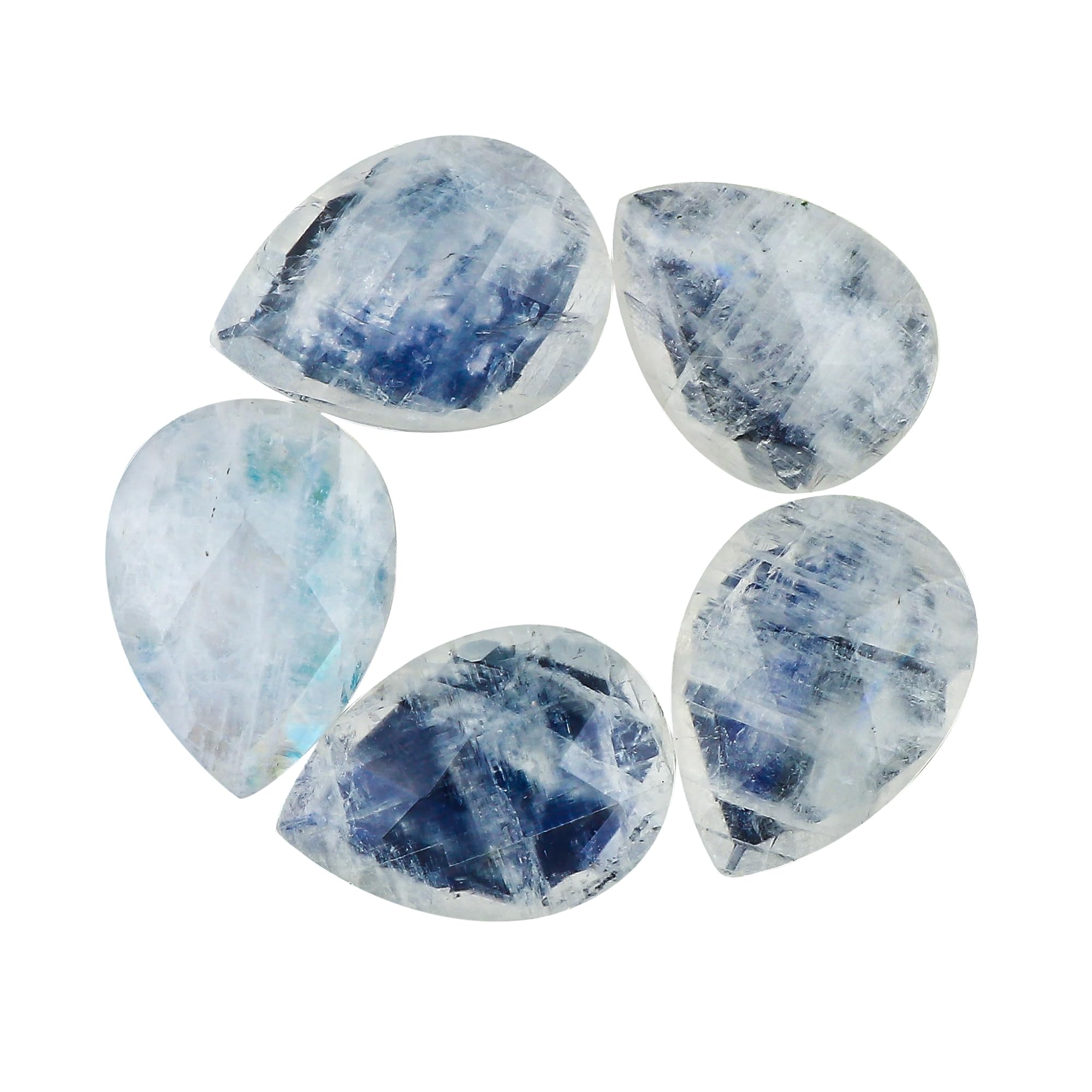 GEMKORA Natural Moonstone Briolette Cut Gemstones Wholesale Cabochons for Jewelry Making, Pear-Shape | 5pcs | 15-18mm