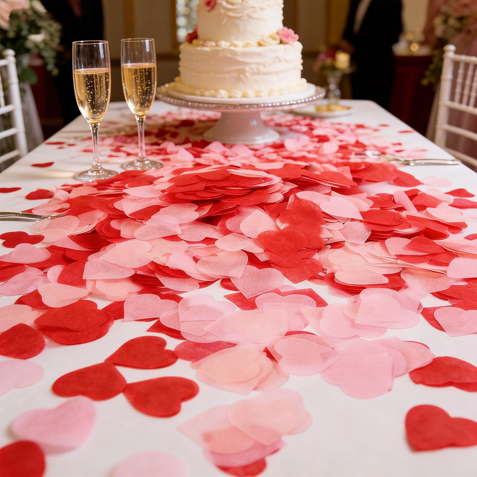 6000 szt. papierowe konfetti w kształcie serca, Dzień Walenitynu, czerwone różowe serce, bibułkowe konfetti na walentynki, ślub, baby shower, dekoracja imprezowa