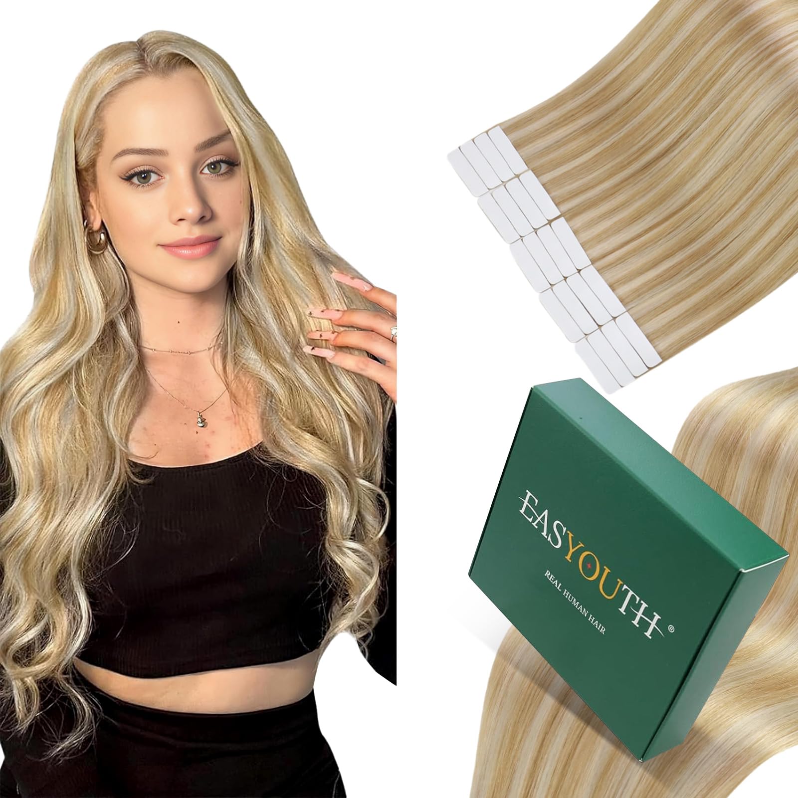 Easyouth Tape Extensions Echthaar Glatt Menschliches Haar