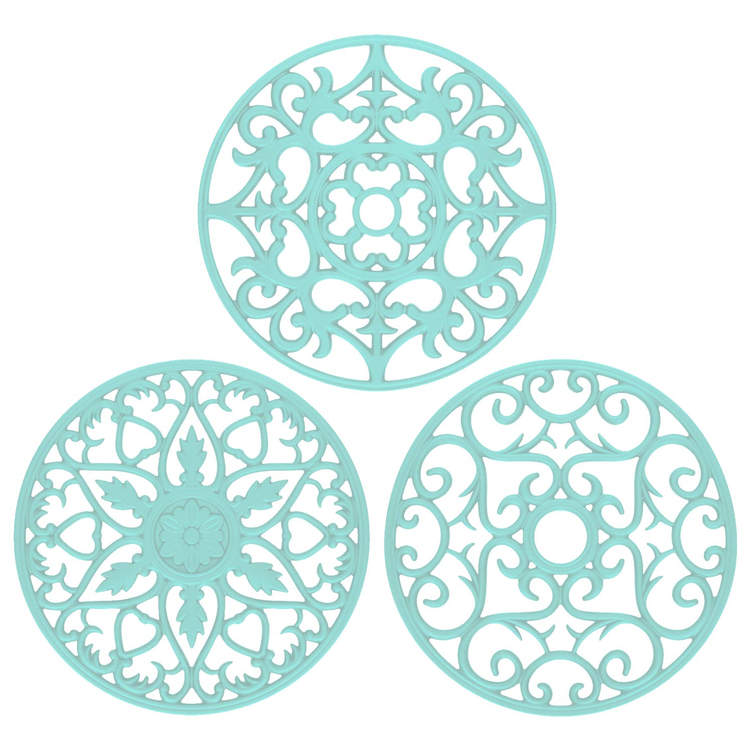 ME.FAN Trivets for Dishes/Pots/Pans, 3 Pcs Silicone Mats, Flexible/Durable/Non Slip Hot Pads to Protect Table and Counter Top (Mint Green)