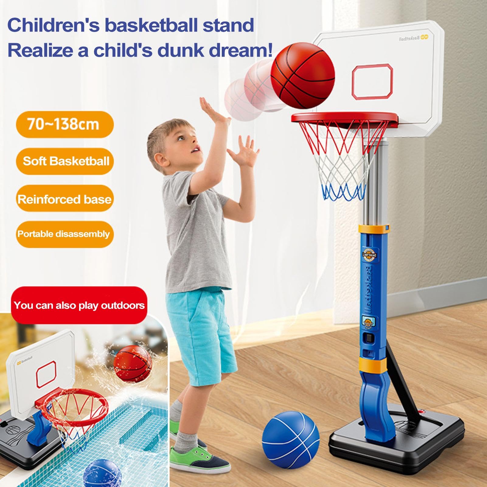 Canasta de baloncesto para exteriores – Canasta de baloncesto ajustable | Canasta de baloncesto y puerta ajustable – Canasta de baloncesto portátil, puerta de baloncesto al aire libre para niños