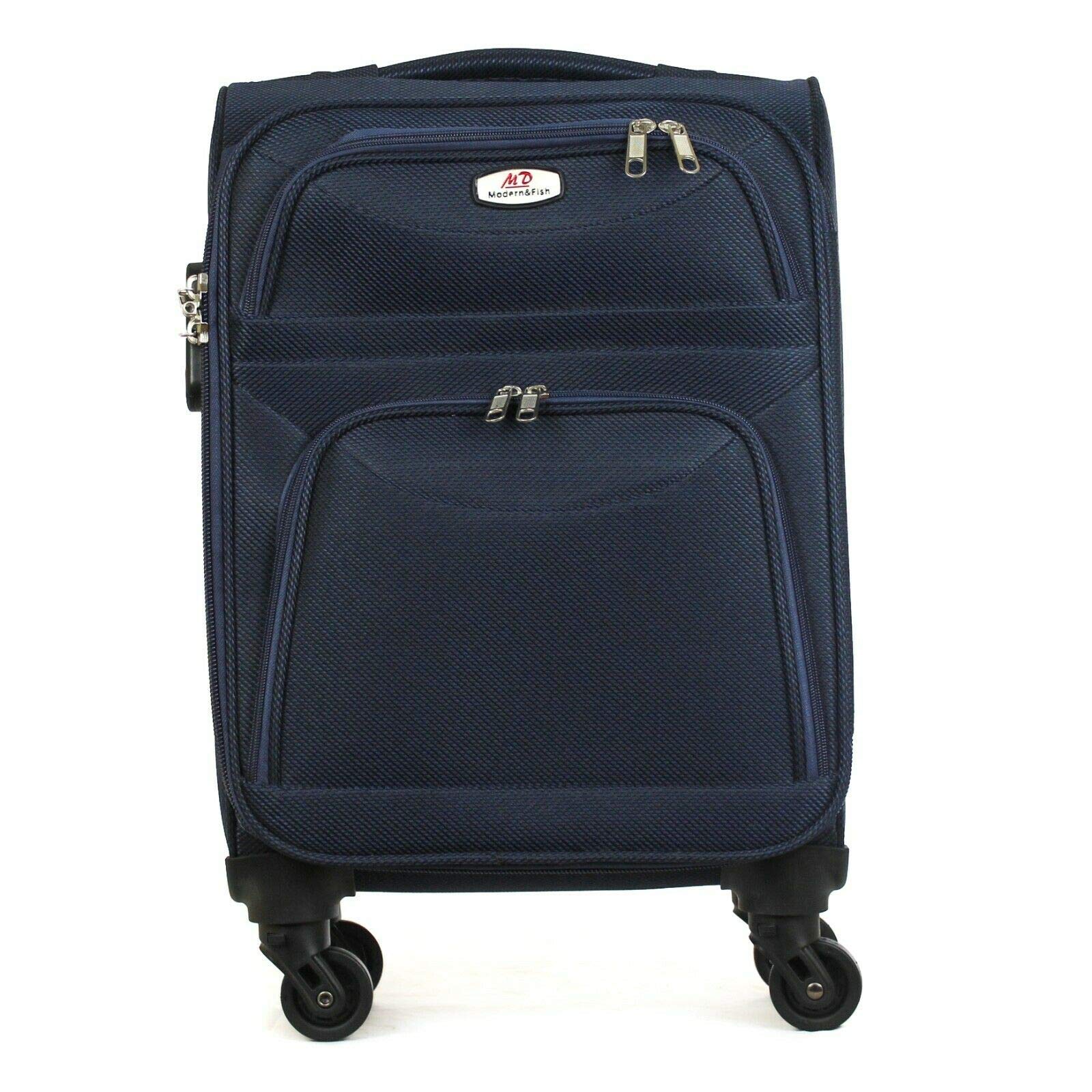 Maleta de Tela Equipaje de Mano para Cabina candado combinación Lateral 4 Ruedas 360º Color Azul Marino.