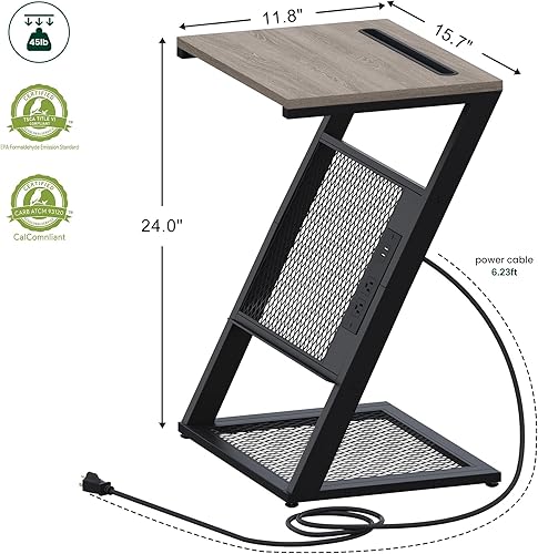 Miniatura 2 de Yifeel Juego de 2 mesas auxiliares con estación de carga, mesa auxiliar con estante de almacenamiento, mesita de noche con soporte para teléfono,