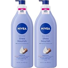 NIVEA Shea Nourish Body Lotion for Dry Skin with Hyaluronic Acid, Shea Butter and Deep Nourishing Serum, 48-Hour Body Moisturizer, 16.9 Fl Oz Pump Bottle (Pack of 2)