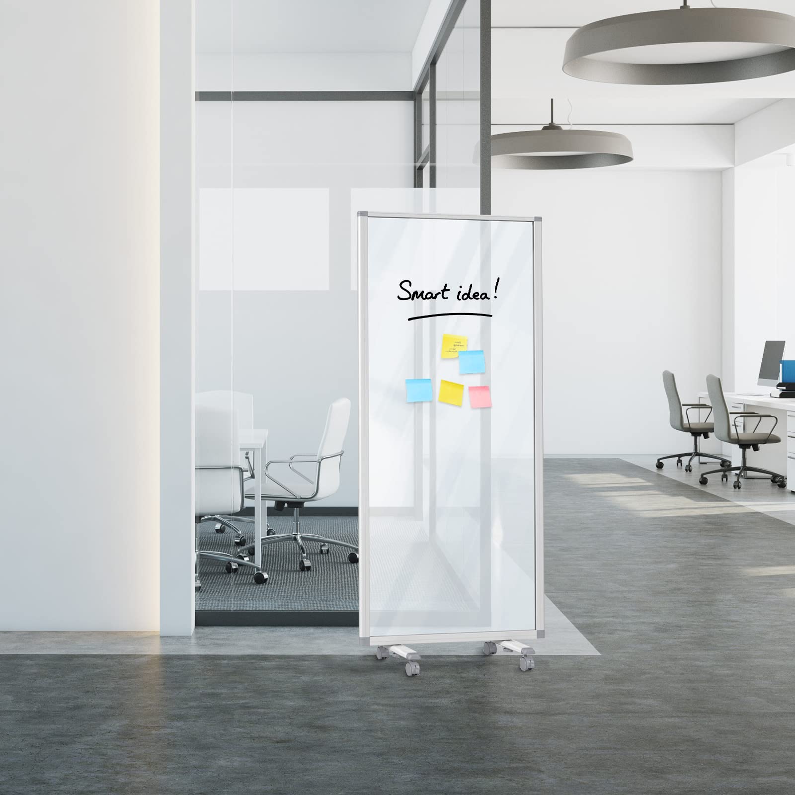 KARAT Tableau Blanc Mobile - avec Cadre en Aluminium Robuste - Tableau de présentation - Surface inscriptible - Magnétique & effaçable (Transparent, 90 x 180 cm)