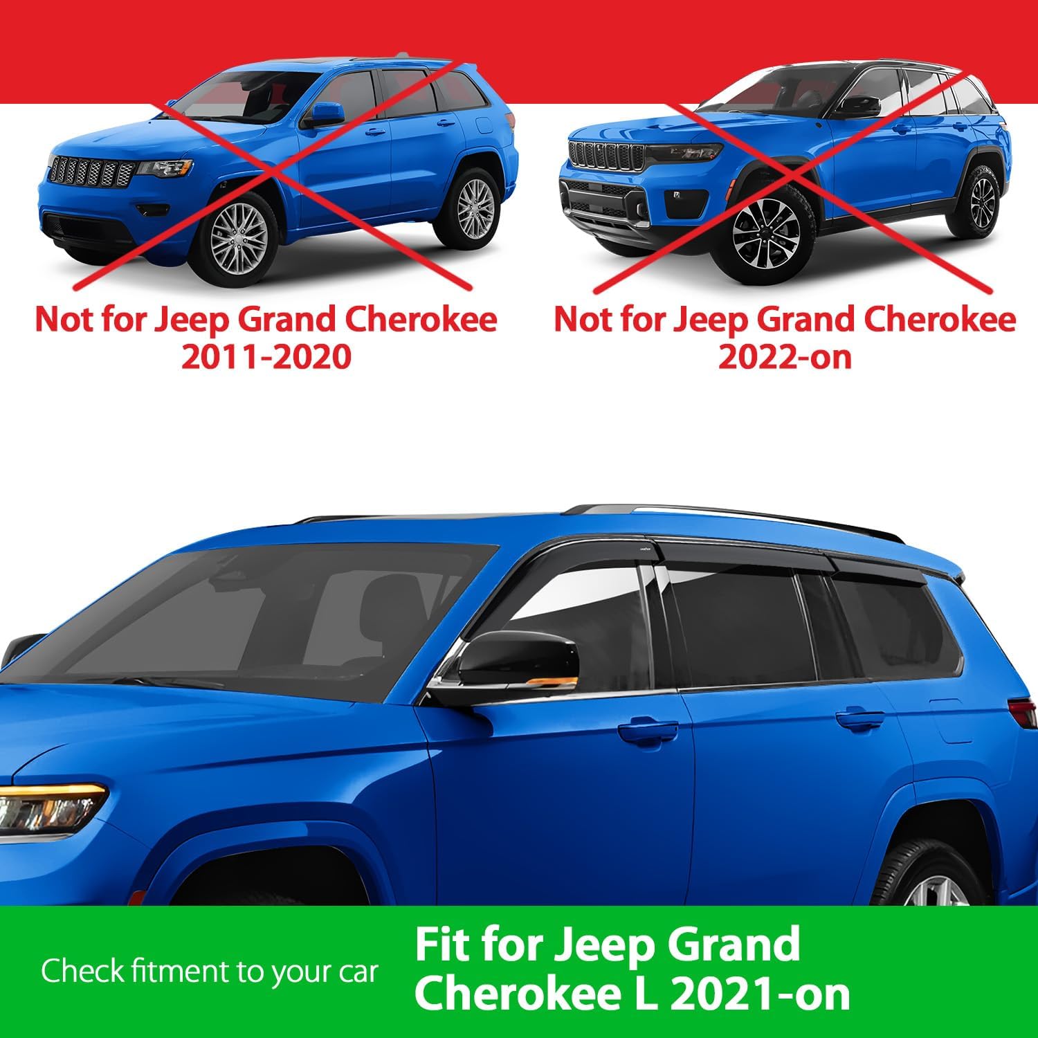 Goodyear Shatterproof Window Deflectors for Jeep Grand Cherokee L 2021-2026, Tape-on Rain Guards, Window Visors, Vent Deflector Visor, Car Accessories, 6 pcs. - GY008820