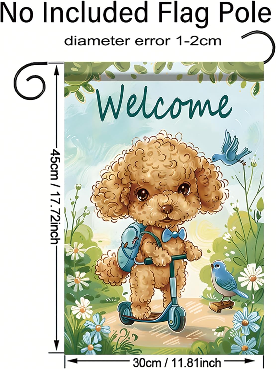 Welcome Spring Summer Garden Flag Cute Poodle Dog Garden Flag 12x18 Double Sided Decorative Spring Scooter Poodle Flowers Birds Farmhouse Yard Lawn Outdoor Decor - Image 8