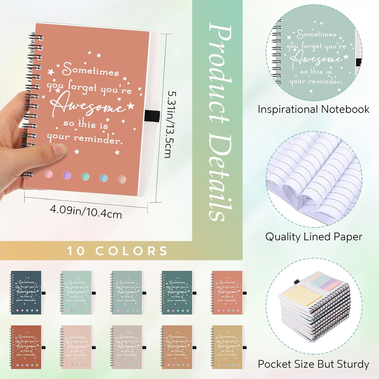 Chuangdi 20 Sets Employee Appreciation Gifts Inspirational Notebook Journal with Sticky Notepad Bamboo Pen Bulk Thank You Gifts for Teacher Staff Team Coworker Nurse(Warm)