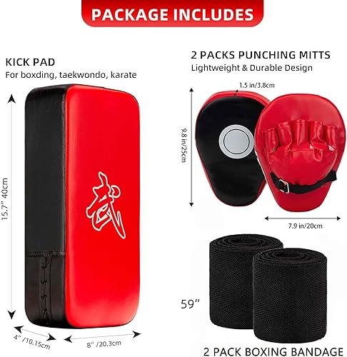 Miniatura 4 de Juego de almohadillas de boxeo y guantes de boxeo 3 en 1, almohadillas de cuero para enfocar, almohadillas de muay thai de MMA para patear Taekwondo