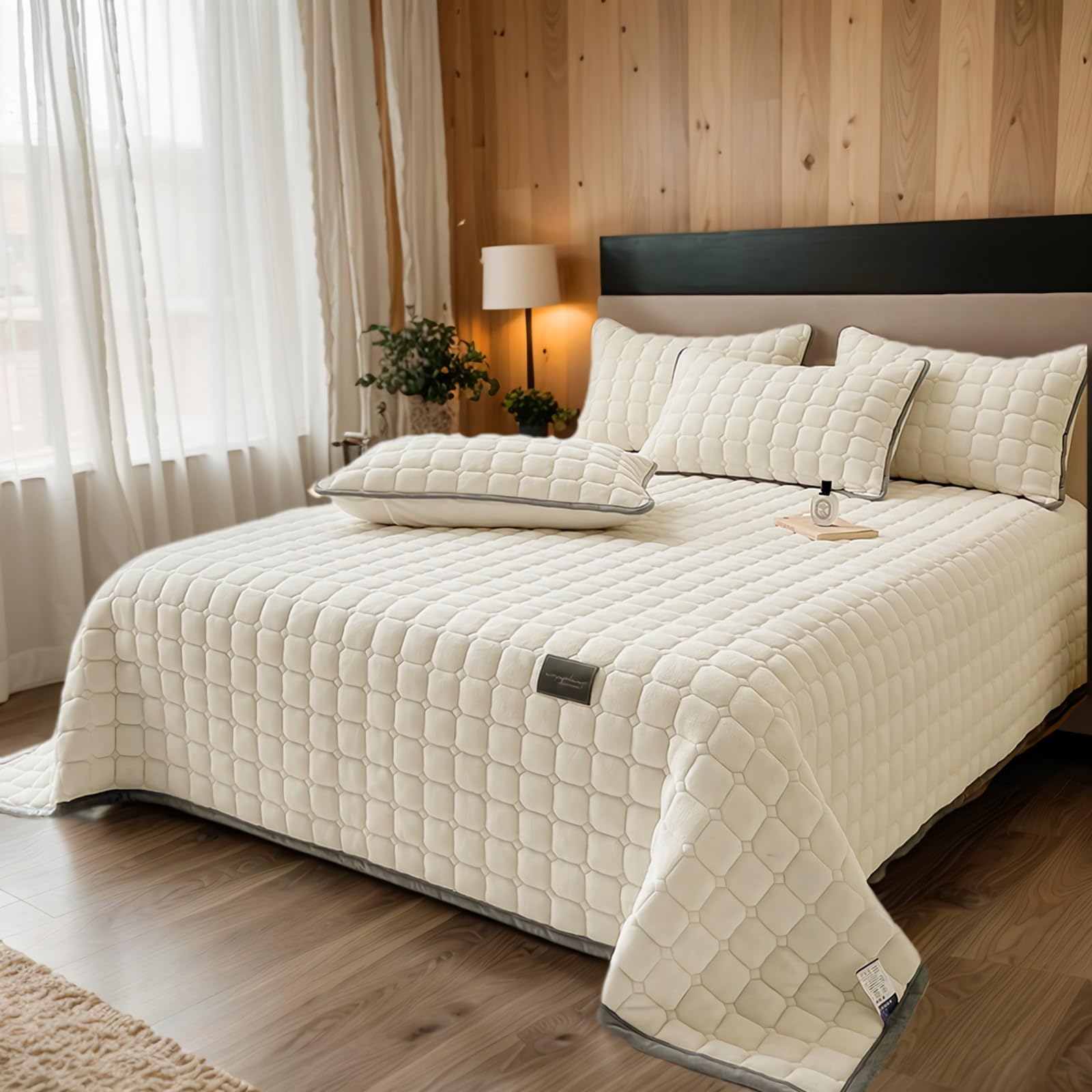 OKYUK Juego de edredón de terciopelo de lujo tamaño King, juego de edredón de terciopelo ligero, juego de cama acolchado de gran tamaño, con 2 fundas de almohada a juego, para todas las estaciones