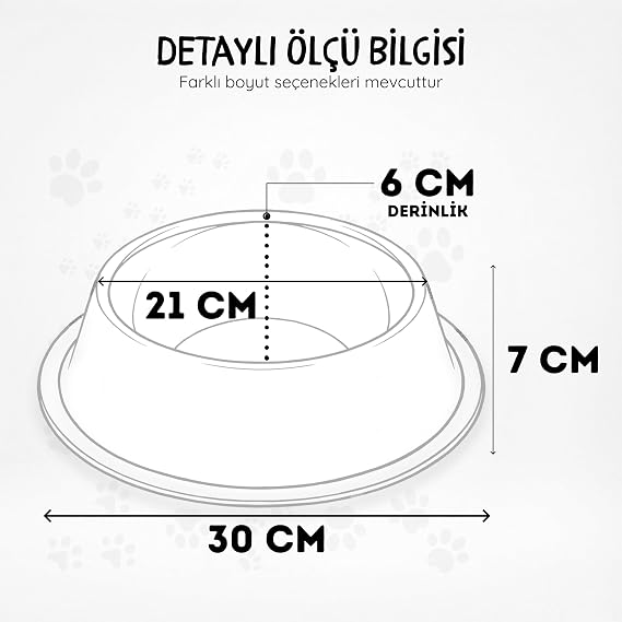 Köpekler için Paslanmaz Çelik Mama ve Su Kabı (30 cm) - Kaydırmaz Kauçuk Tabanlı - Koku Tutmaz - Yaş ve Kuru Mama İçin Uygun - Bulaşık Makinesinde Yıkanabilir - 1400 ml Kapasiteli