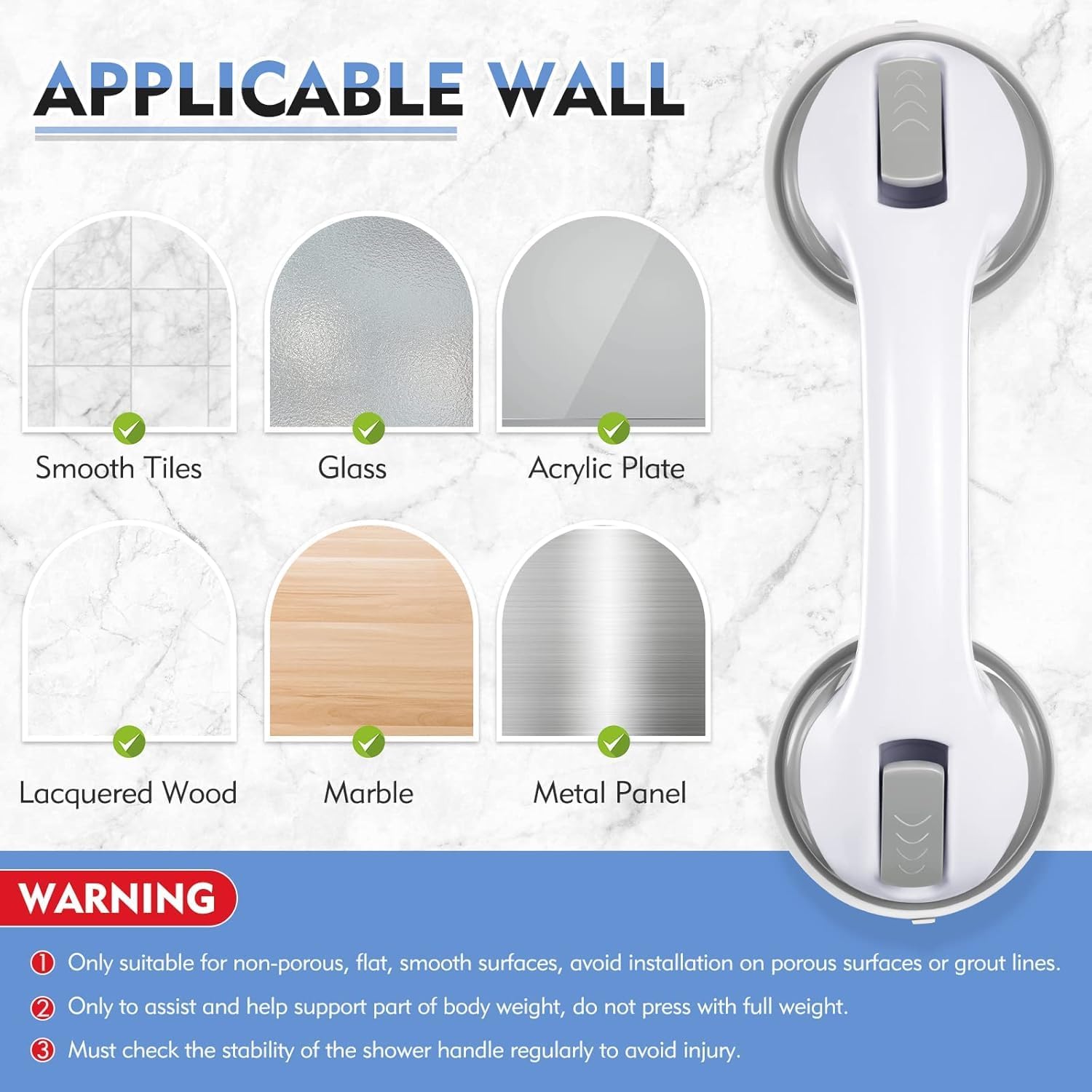 ezalla Plastic Bathroom Helping Handle Bathroom Toilet Old Age People Disability Grip Handle Bathroom Grab Bar, Strong Suction Shower Handle Without Drilling 1