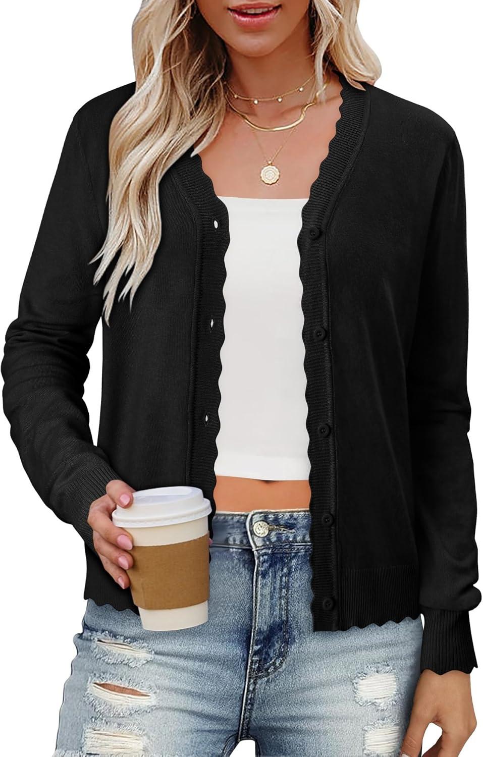 onlypuff Cardigan for Women Dressy Button Down Sweaters Work Cardigans Trendy Clothes Long Sleeve Knit S-2XL