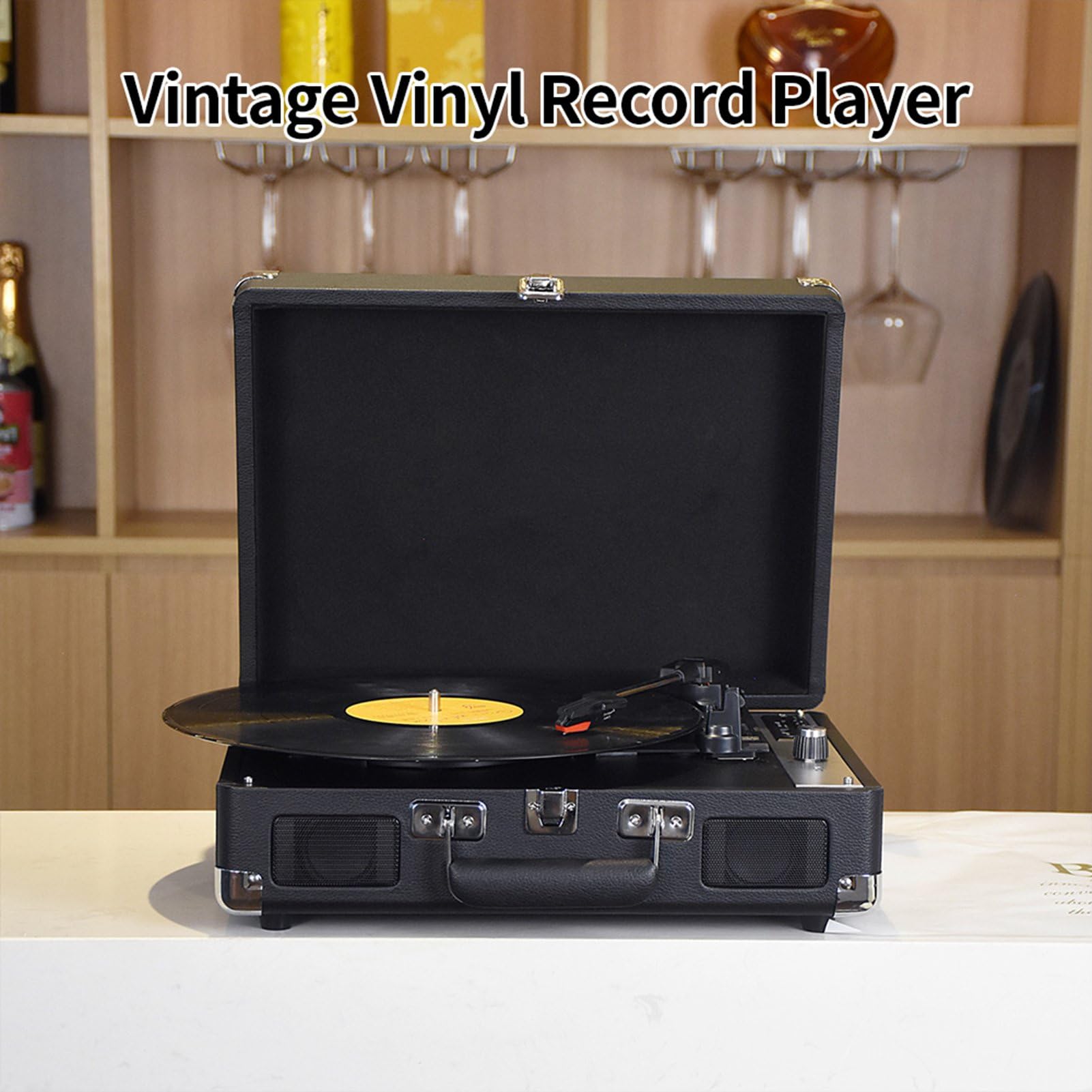 Jeffergarden Giradischi Fonografico Vintage con BT, Uscita da 3,5 Mm, USB, TF, SD, Supporto 33/45/78 Giri/min, Trasmissione a Lungo Raggio di 10 M per Dischi in Vinile da 7/10/12 Pollici (BLACK)