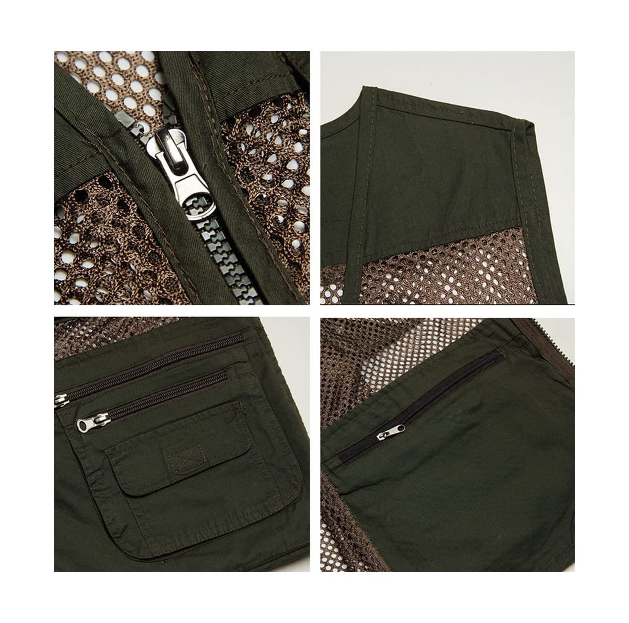 Gilet de pêche sans manches en maille à séchage rapide, avec de nombreuses poches, plusieurs poches, Gilet vert militaire., XXXL