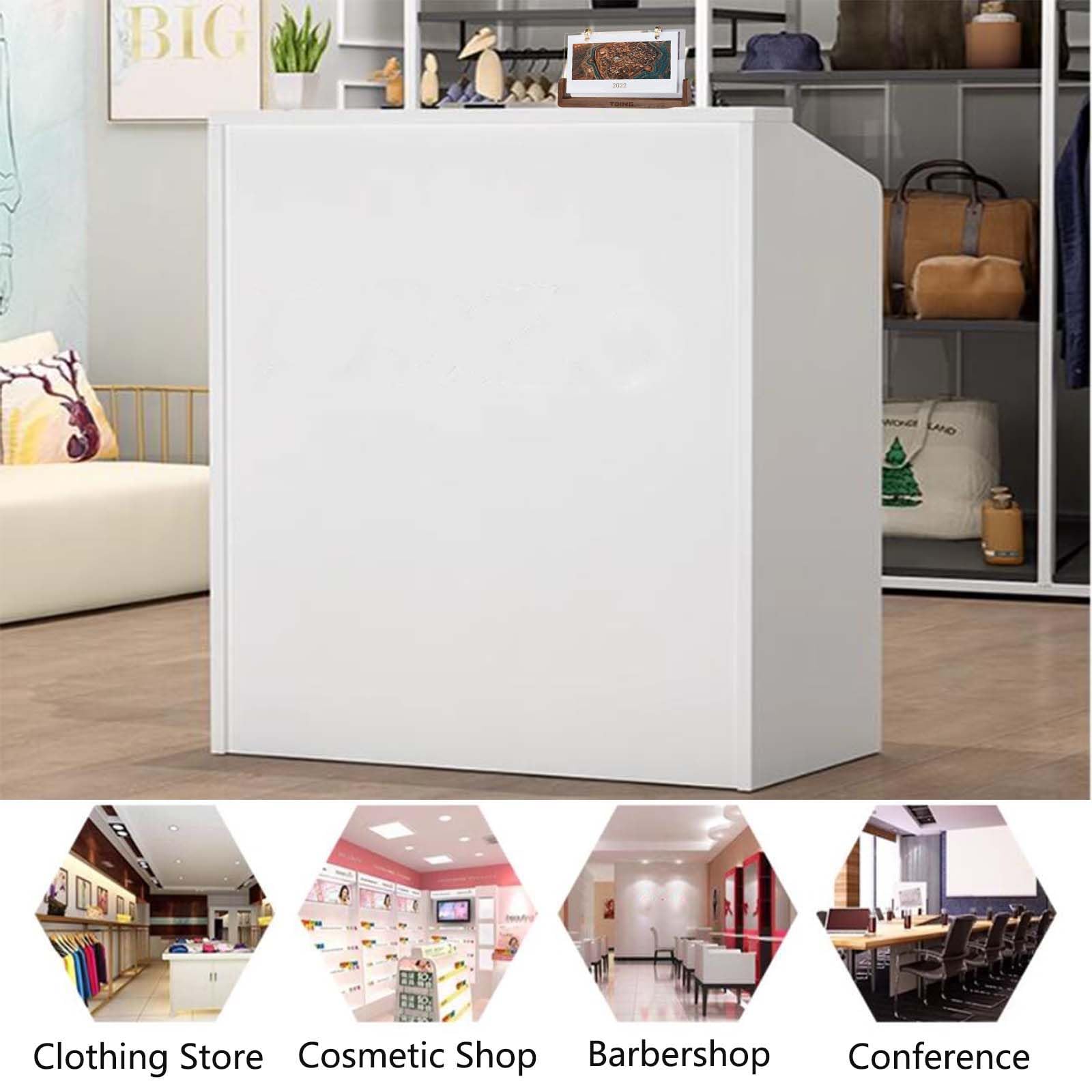 Banco Cassa Moderno, Bancone de Reception con 2 Cassetti e Ripiani di Stoccaggio, Semplice Cashier Tavolo Reception per Office Boutique Negozio Lobby