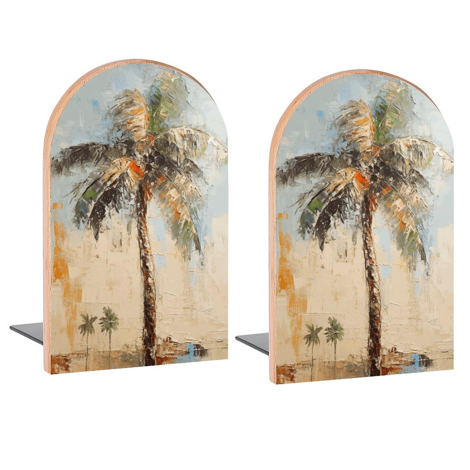 Retro Palm Tree Book Ends Decorative Wood Bookends for Shelves Kids Room Desk Home Office Book Stoppers for Magazines,Books, DVDs, 1 Pair/2 Pieces(