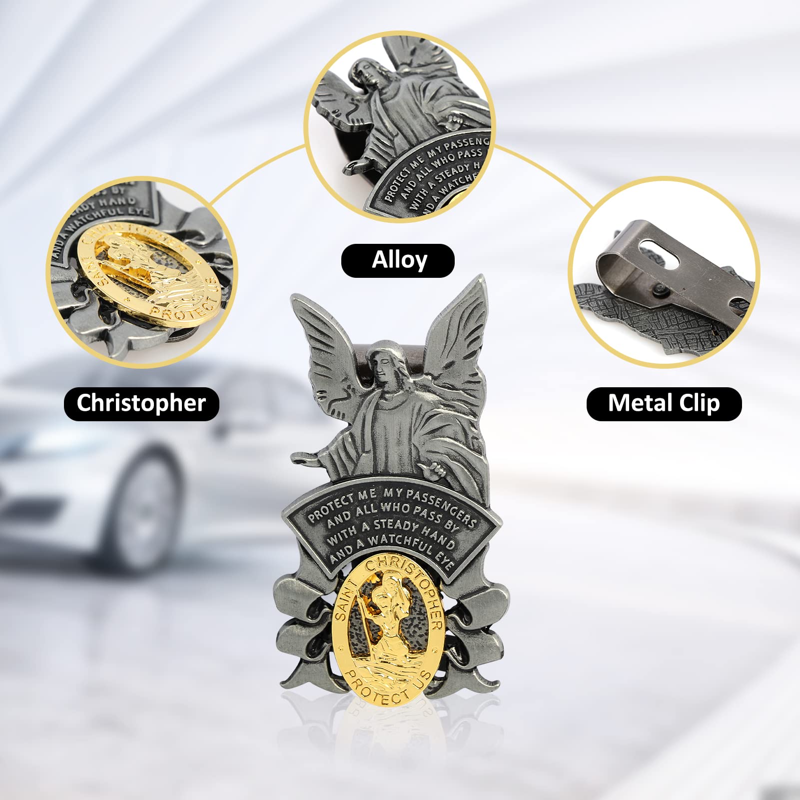 St Christopher Medal for Car Saint Christopher Visor Clip Guardian Angel Visor Accessories Bless Driving Safety Gifts for — view 2