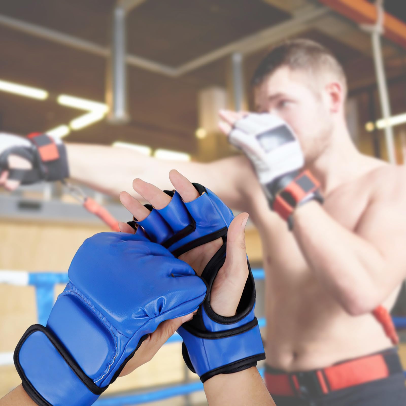Boxhandschuhe Erwachsene 2 Paar Rot und Blau Halbfinger Mma Kampftraining Handschuhe PU Leder Eva Polsterung