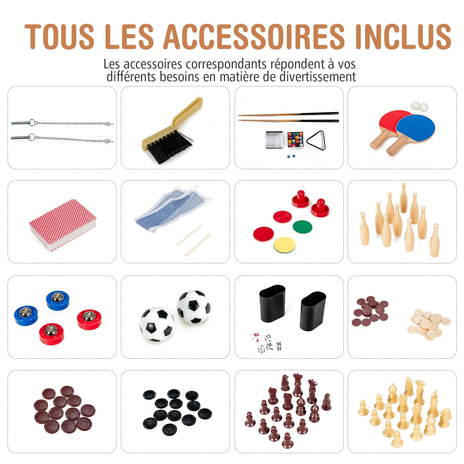 GOPLUS 10 en 1 Table Multijeux, Table Baby Foot Enfant avec Air Hockey, Tennis de Table, Billard, Shuffleboard, Bowling et 4 Jeux de Société, pour Bureau, Bar, Club, pour Enfants 8 Ans