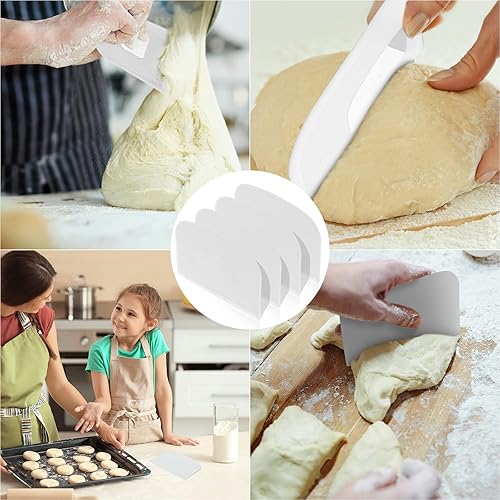 Miniatura 5 de Queekay 4 piezas de raspador de masa de plástico flexible cortador de masa raspador de banco para hornear espátula cocina herramientas multiusos de