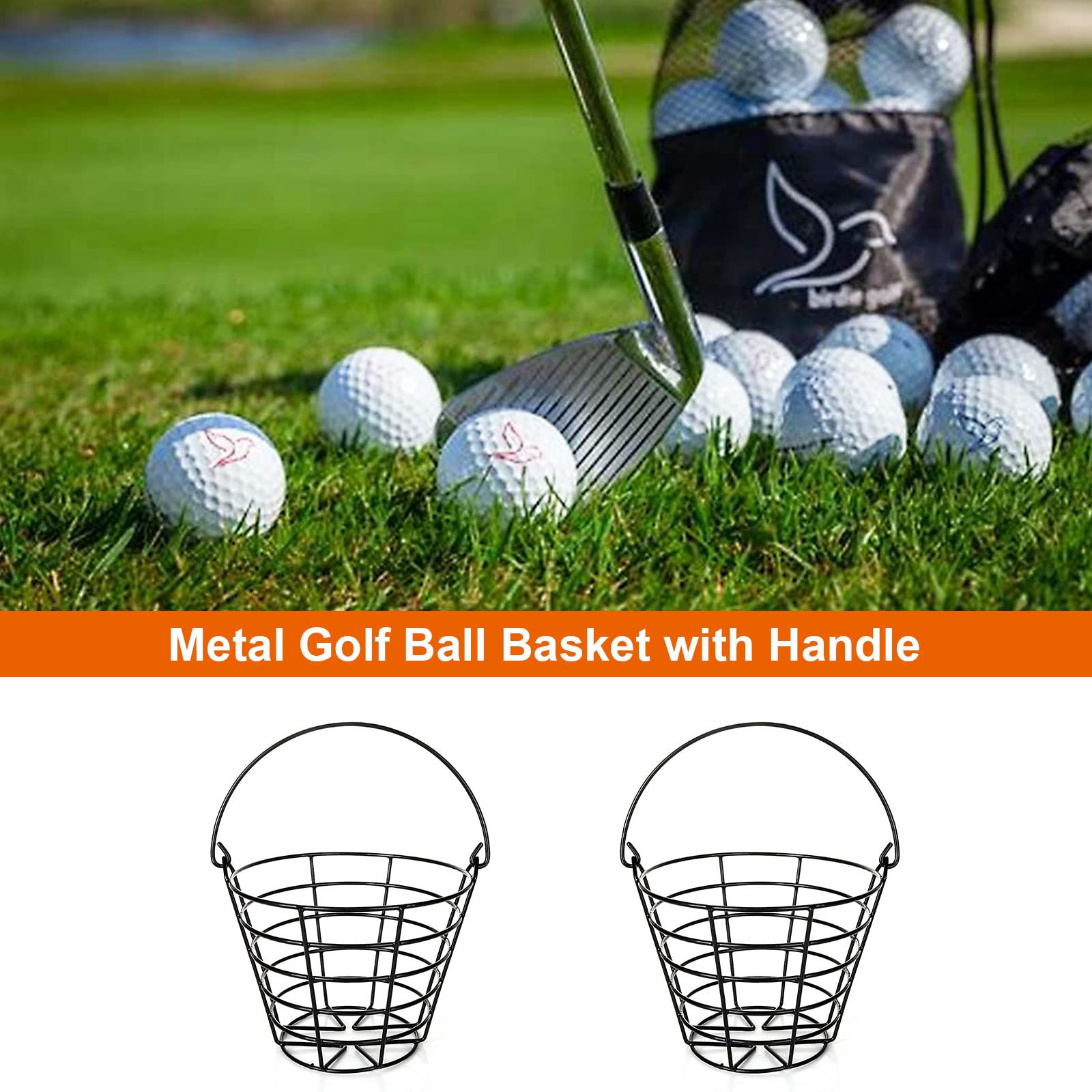 2 Stück Golfballkorb aus Metall, Golfball-Eimer, Behälter mit Griff, hält 50 Bälle