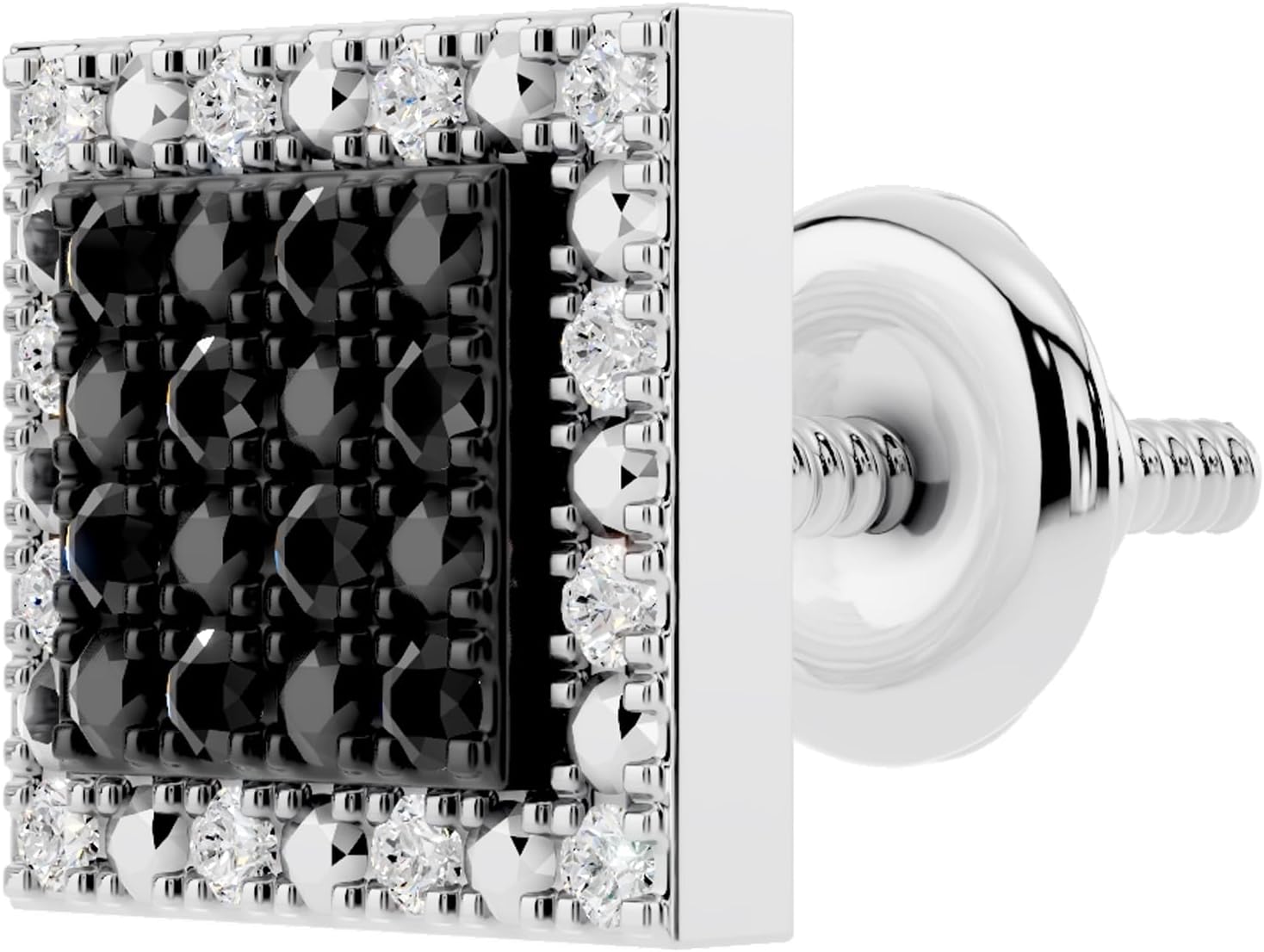 Dazzlingrock Collection 0.08 Ctw Black & White Natural Diamond 6.5mm Square Micropave Hip Hop Iced Out Stud (1Pc Only) in 925 Sterling Silver, Unisex Design Ladies,Mens Real Diamond Earrings