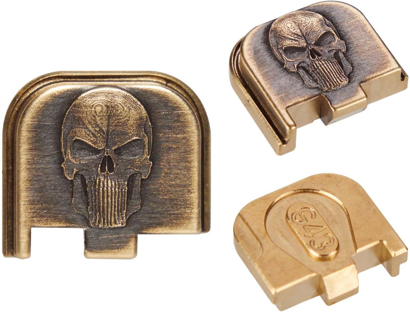 NDZ Performance Brass Slide Cover Back Plate for Glock Gen 1-5 & 43 43X 48 – 3D NDZ Skull Engraved Rear Plate – Custom Eye Color Options – CNC Machined – USA Made