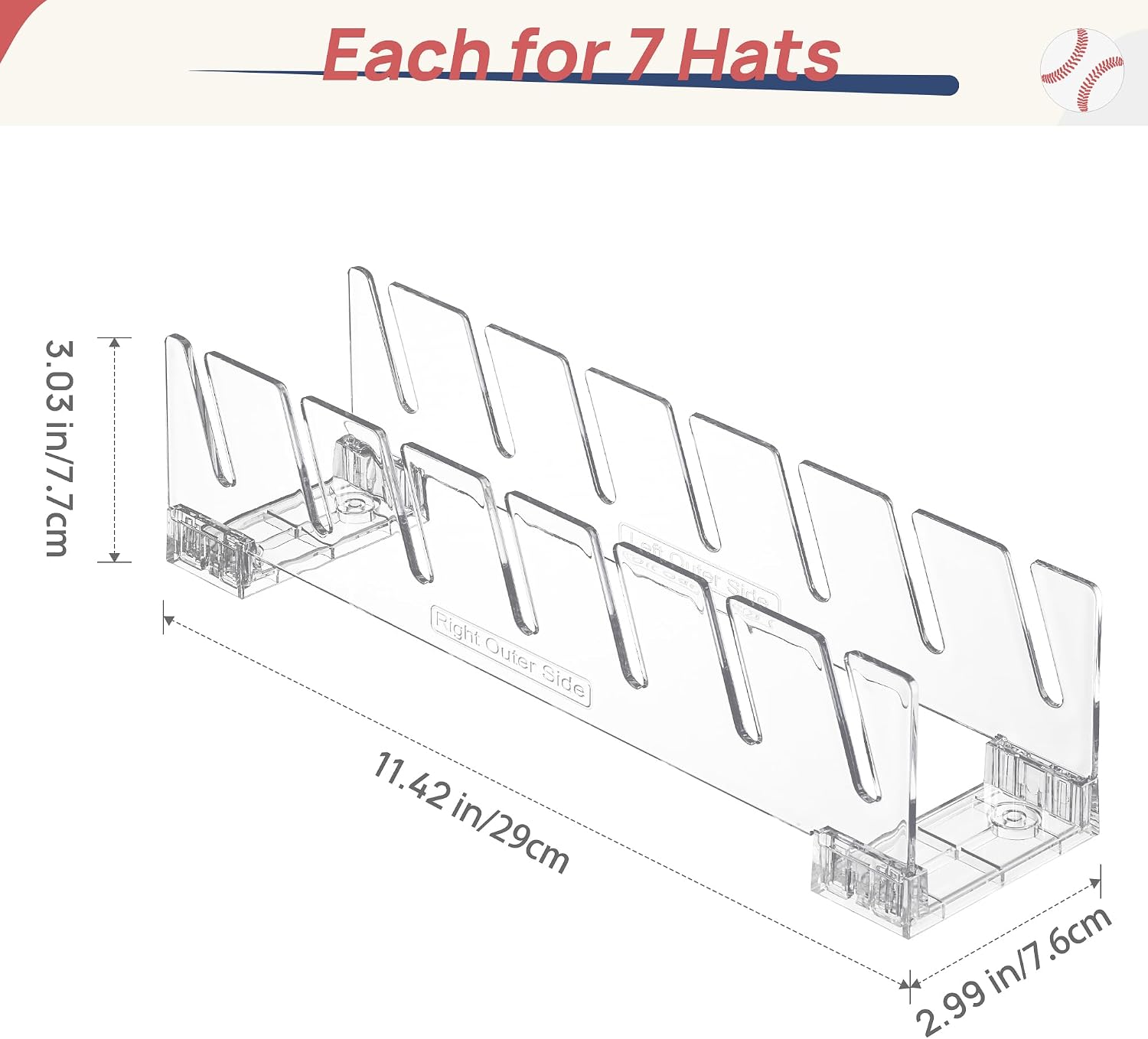 Vtopmart 4 Pack Hat Organizer Holder for Baseball Caps Storage, Clear Hats Display Stand Holds Up to 28 Caps for Closet, Dresser