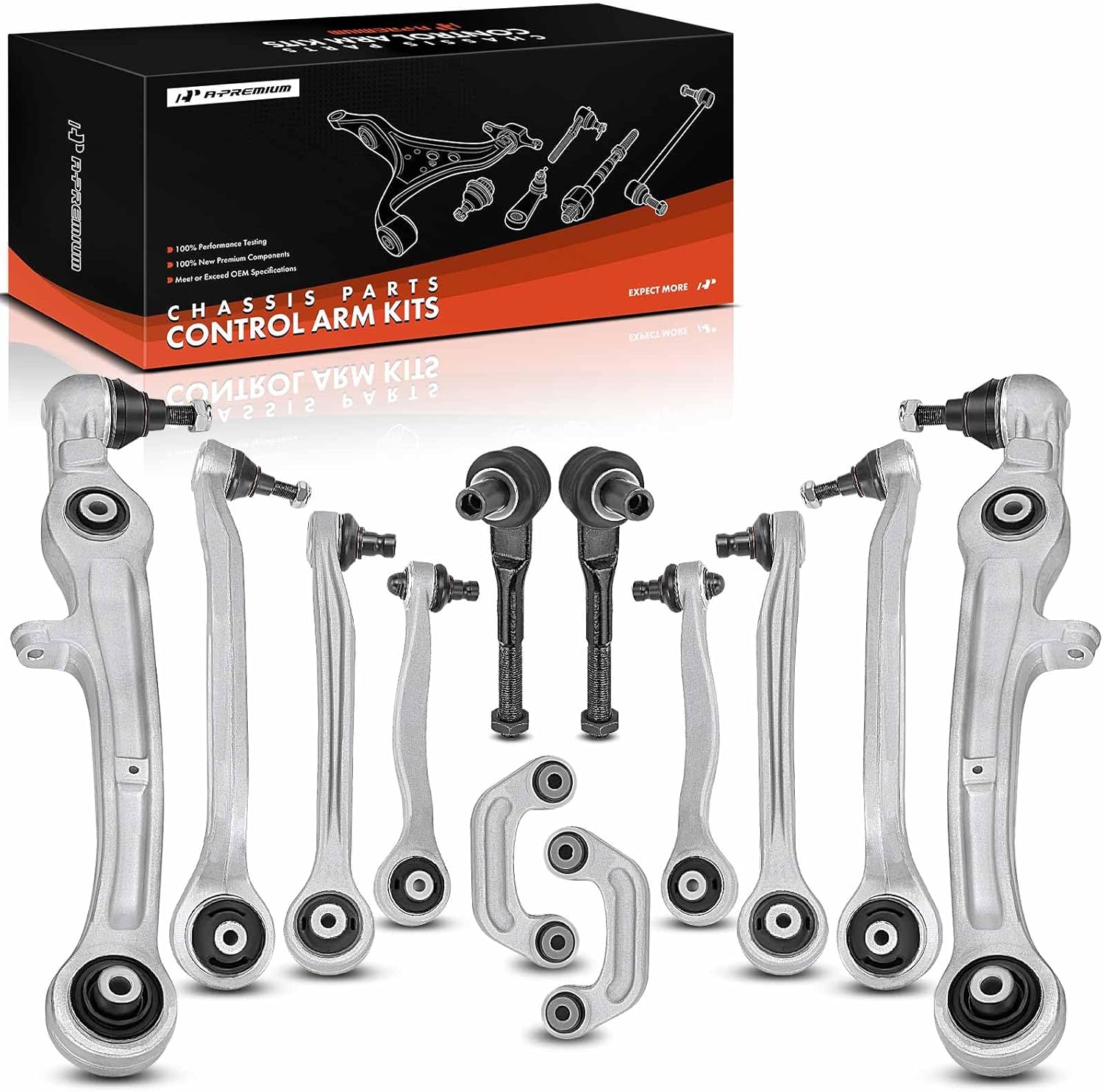 A-Premium Set of 12, Front Upper Lower Control Arm, Sway Bar Link, Outer Tie Rod End, Compatible with Audi A6 2006-2011, A6 Quattro 2005-2011, S6 2007-2010